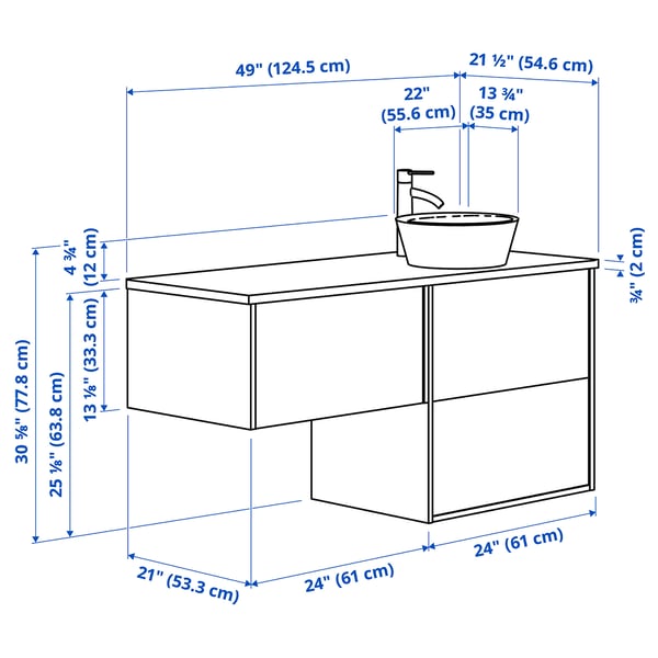 ÄNGSJÖN / OXMYREN Sink cab/sinks/faucet, oak effect/black marble effect, 49x21 1/2x30 5/8 "