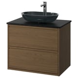 ÄNGSJÖN / OXMYREN Sink cab w drawers/sink/tap, brown oak effect/black marble effect, 31x21 1/2x30 5/8 "