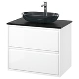 ÄNGSJÖN / OXMYREN Sink cab w drawers/sink/tap, high gloss white/black marble effect, 31x21 1/2x30 5/8 "