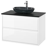 ÄNGSJÖN / OXMYREN Sink cab w drawers/sink/tap, high gloss white/black marble effect, 37x21 1/2x30 5/8 "