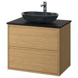 ÄNGSJÖN / OXMYREN Sink cab w drawers/sink/tap, oak effect/black marble effect, 31x21 1/2x30 5/8 "