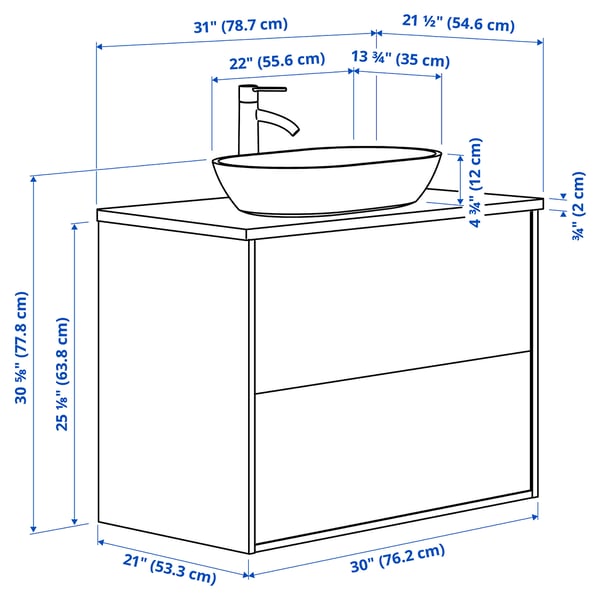 ÄNGSJÖN / OXMYREN Sink cab w drawers/sink/tap, oak effect/black marble effect, 31x21 1/2x30 5/8 "
