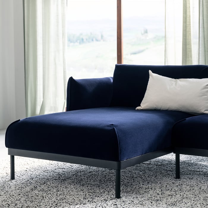 ÄPPLARYD loveseat with chaise, Djuparp dark blue - IKEA CA