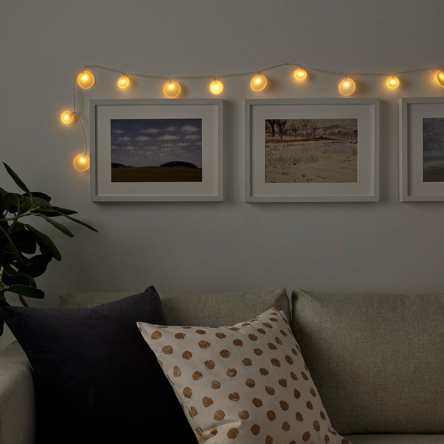 AKTERPORT LED string light with 12 lights, battery operated/Pebbles white IKEA CA
