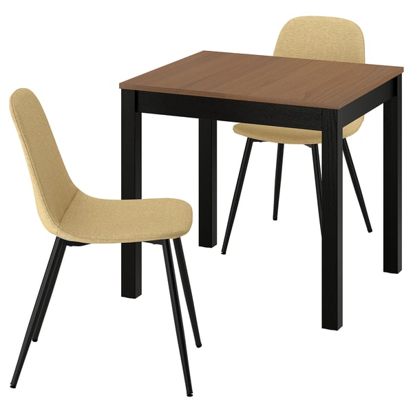 ÅLHULT / NORDMANSSKÄR Table and 2 chairs, black/brown/Letafors yellow-beige black, 31 1/2x29 1/8 "