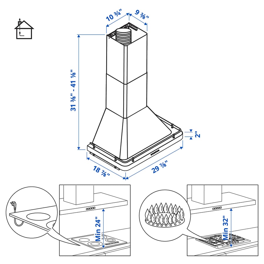 ALLMÄNBILDAD wall mounted range hood, Stainless steel IKEA CA