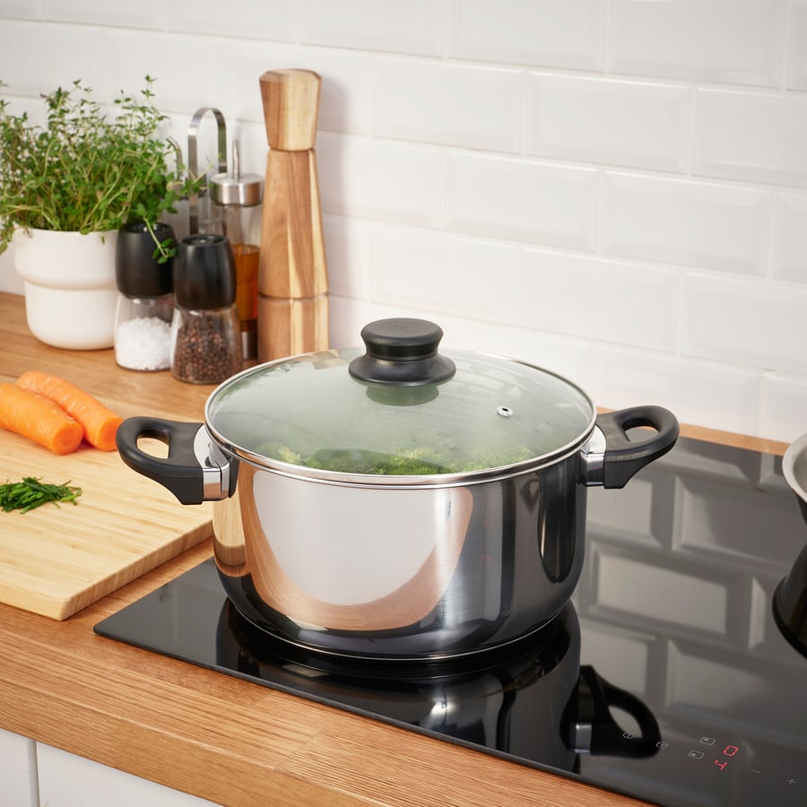 ANNONS Pot with lid, glass/stainless steel, 5 l (5.3 qt) IKEA CA