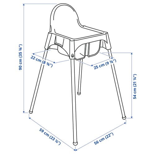 ANTILOP high chair with safety belt, white/silver color IKEA CA