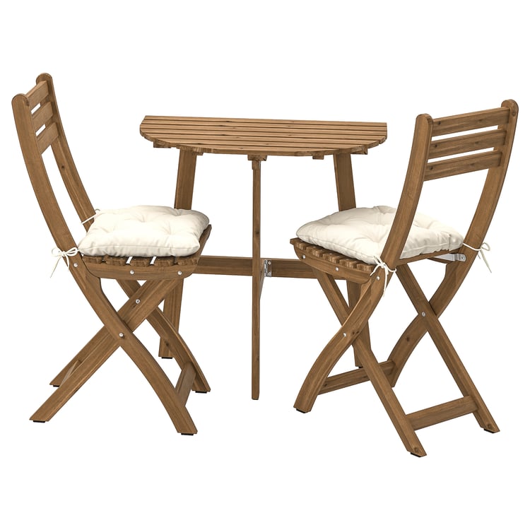 ASKHOLMEN bistro set,outdoor, dark brown/Kuddarna beige, 70x44 cm (271