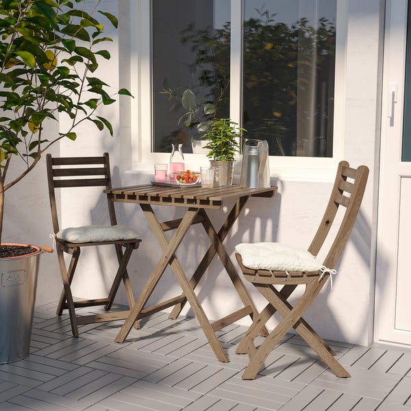 ASKHOLMEN Bistro set, outdoor - gray gray-brown stained - IKEA