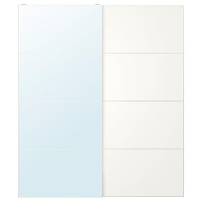 AULI / MEHAMN Pair of sliding doors, white mirror glass/double sided white, 78 3/4x92 7/8 "