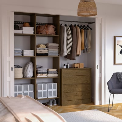 AURDAL / TONSTAD Bedroom furniture, set of 2, brown stained oak veneer/dark gray