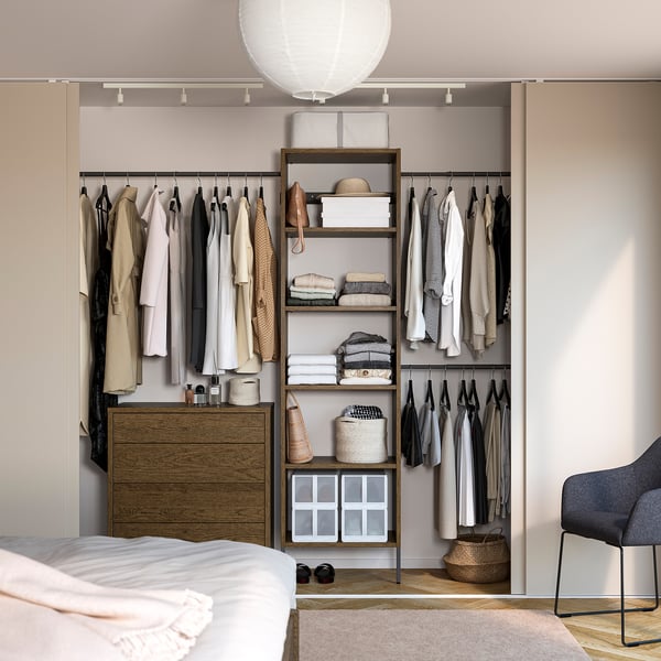 AURDAL / TONSTAD Bedroom furniture, set of 2, brown stained oak veneer/dark gray