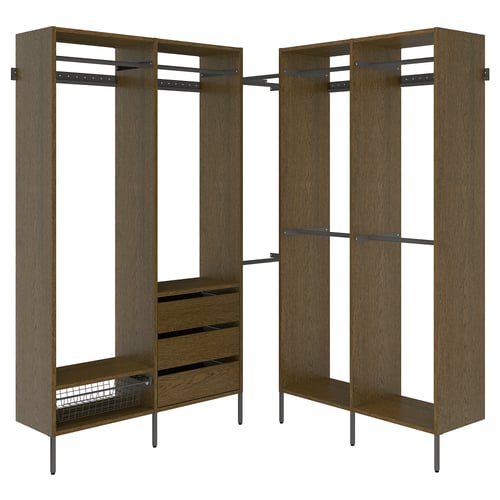 AURDAL Wardrobe combination, brown stained oak veneer/dark gray, 70 7/8-83 7/8x15 3/4x87 "