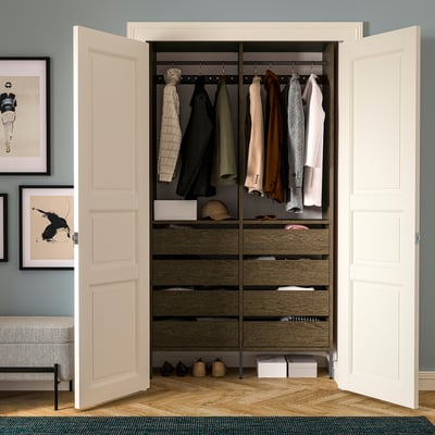 AURDAL Wardrobe combination, brown stained oak veneer/dark gray, 49 1/4x15 3/4x87 "