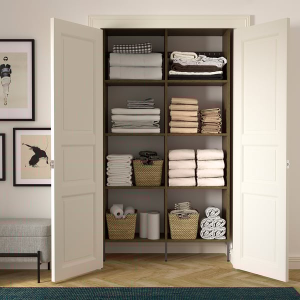 AURDAL Wardrobe combination, brown stained oak veneer/dark gray, 49 1/4x15 3/4x87 "