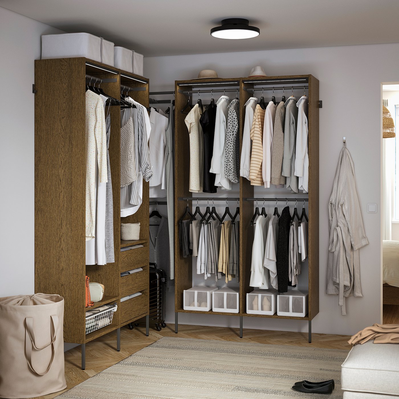 AURDAL wardrobe combination, brown stained oak veneer/dark gray