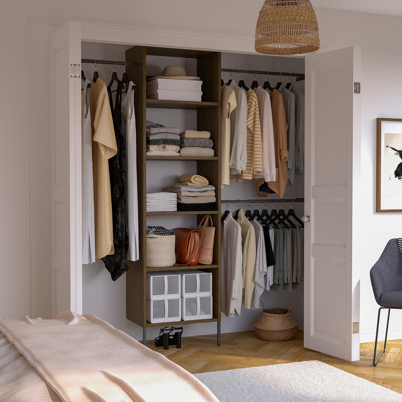 Wardrobe+シングルコレクション AURDAL wardrobe combination, brown stained oak veneer/dark gray