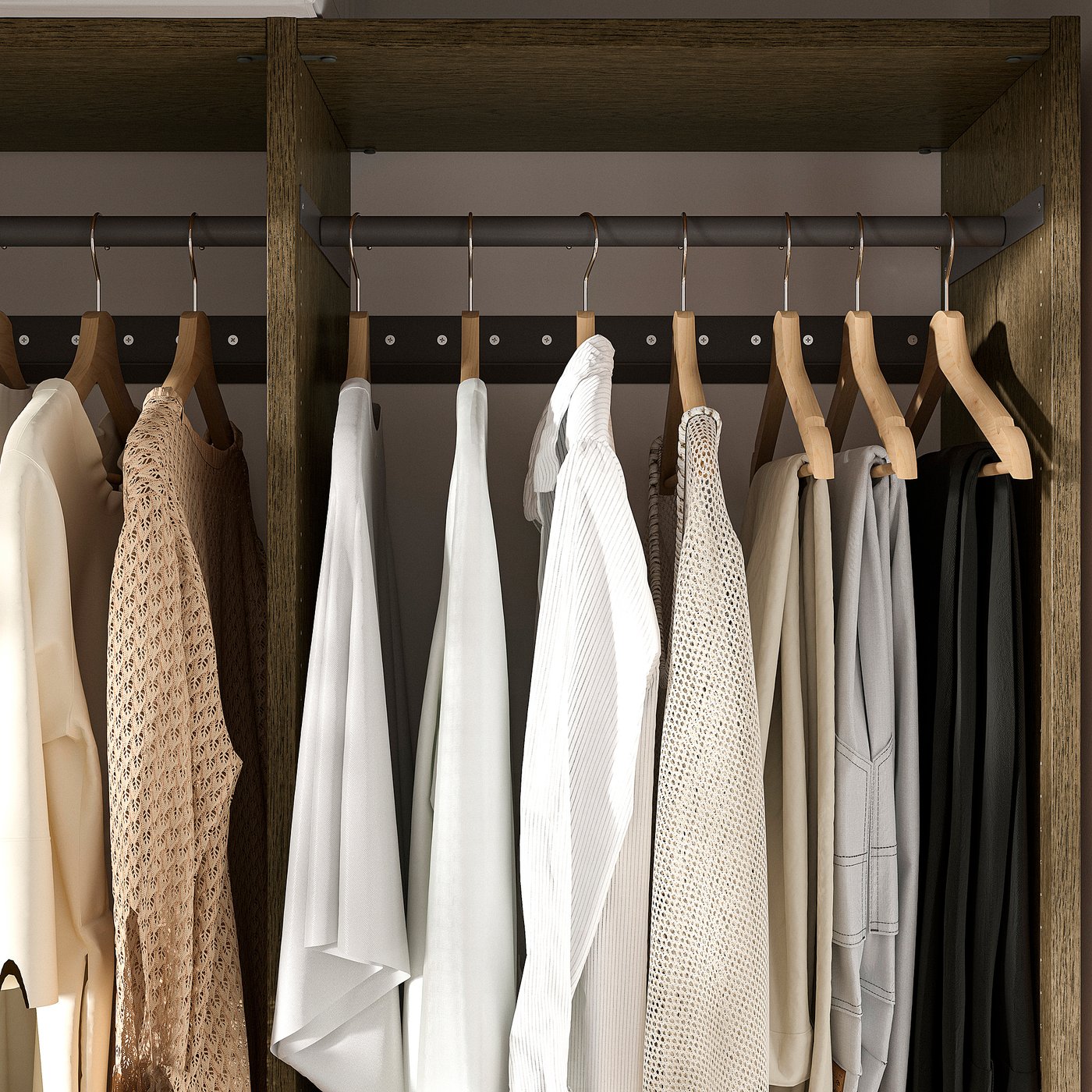 AURDAL wardrobe combination, brown stained oak veneer/dark gray