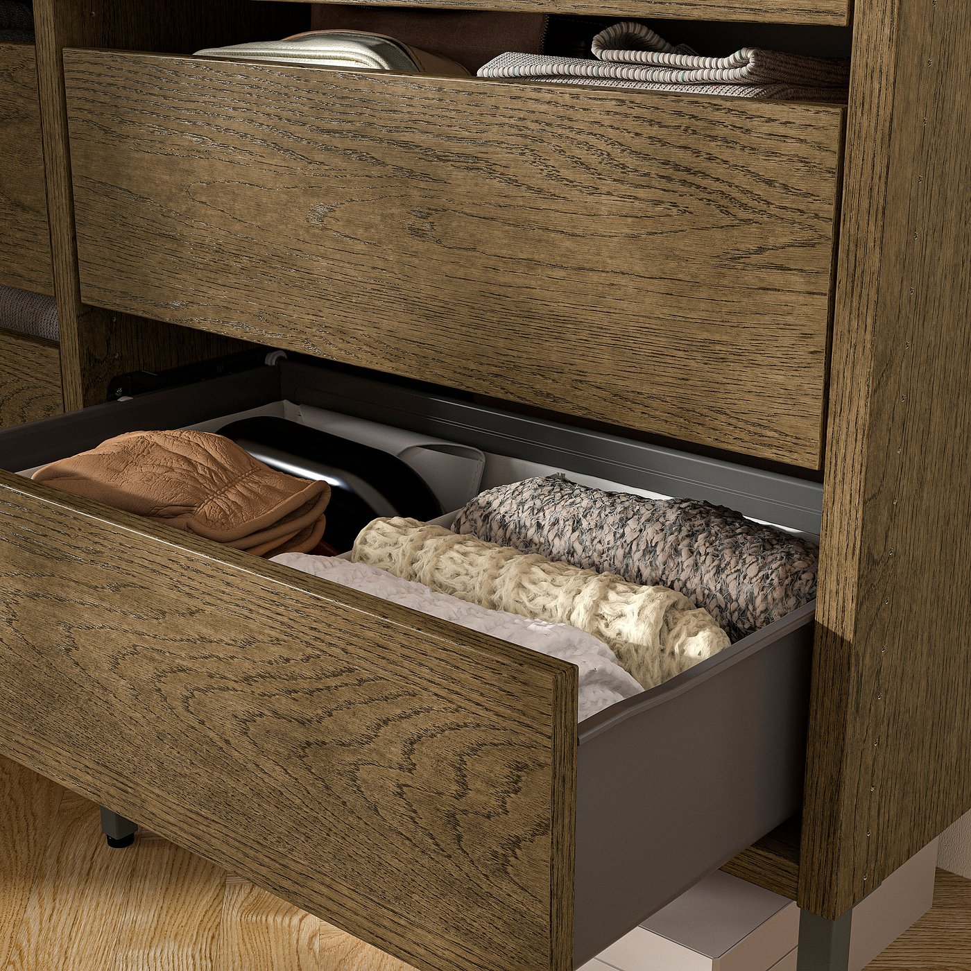 AURDAL wardrobe combination, brown stained oak veneer/dark gray