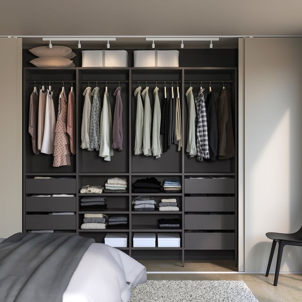 AURDAL Wardrobe combination, dark gray, 98 3/8x15 3/4x87 "