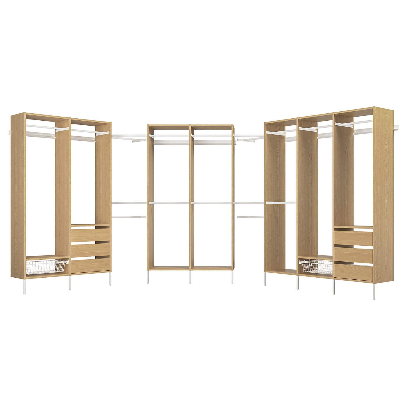 AURDAL wardrobe combination, oak veneer/white, 180-300x40x221 cm