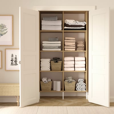 AURDAL Wardrobe combination, oak veneer/white, 49 1/4x15 3/4x87 "