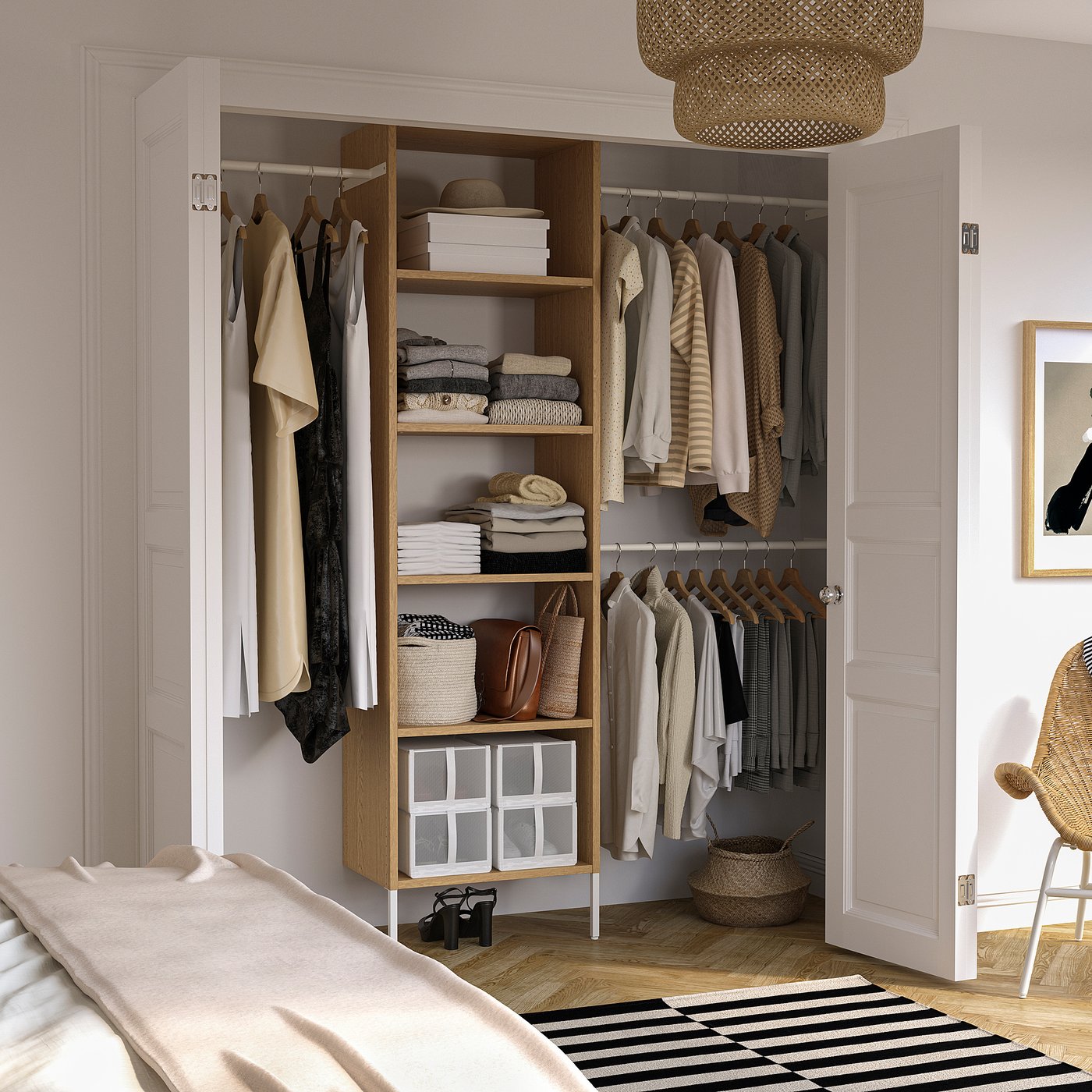 AURDAL wardrobe combination, oak veneer/white, 174-240x40x221 cm