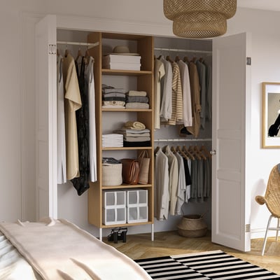 AURDAL Wardrobe combination, oak veneer/white, 68 1/2-94 1/2x15 3/4x87 "