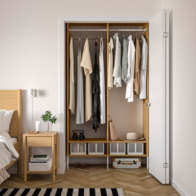 AURDAL Wardrobe combination, oak veneer/white, 49 1/4x15 3/4x87 "