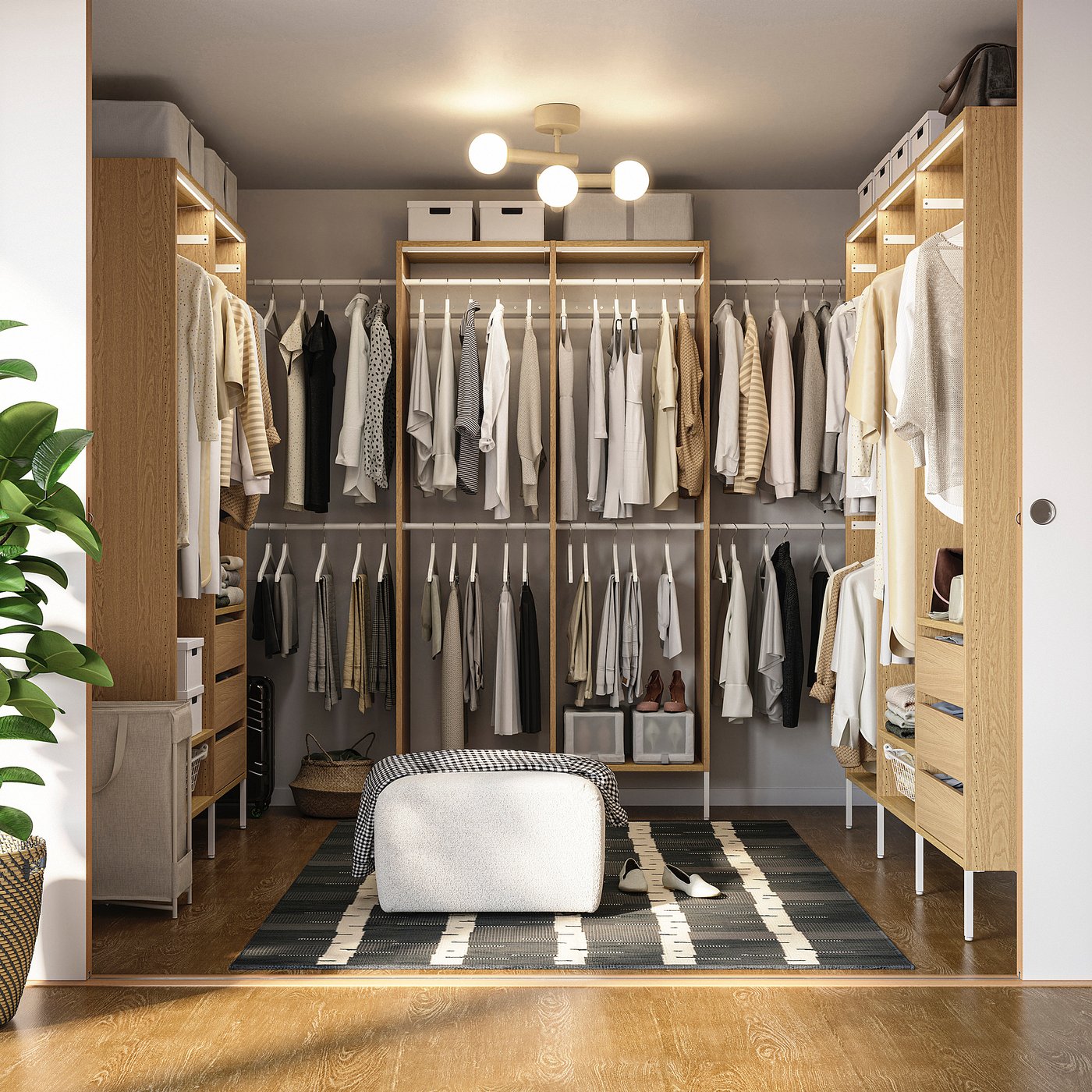 AURDAL wardrobe combination, oak veneer/white, 180-300x40x221 cm