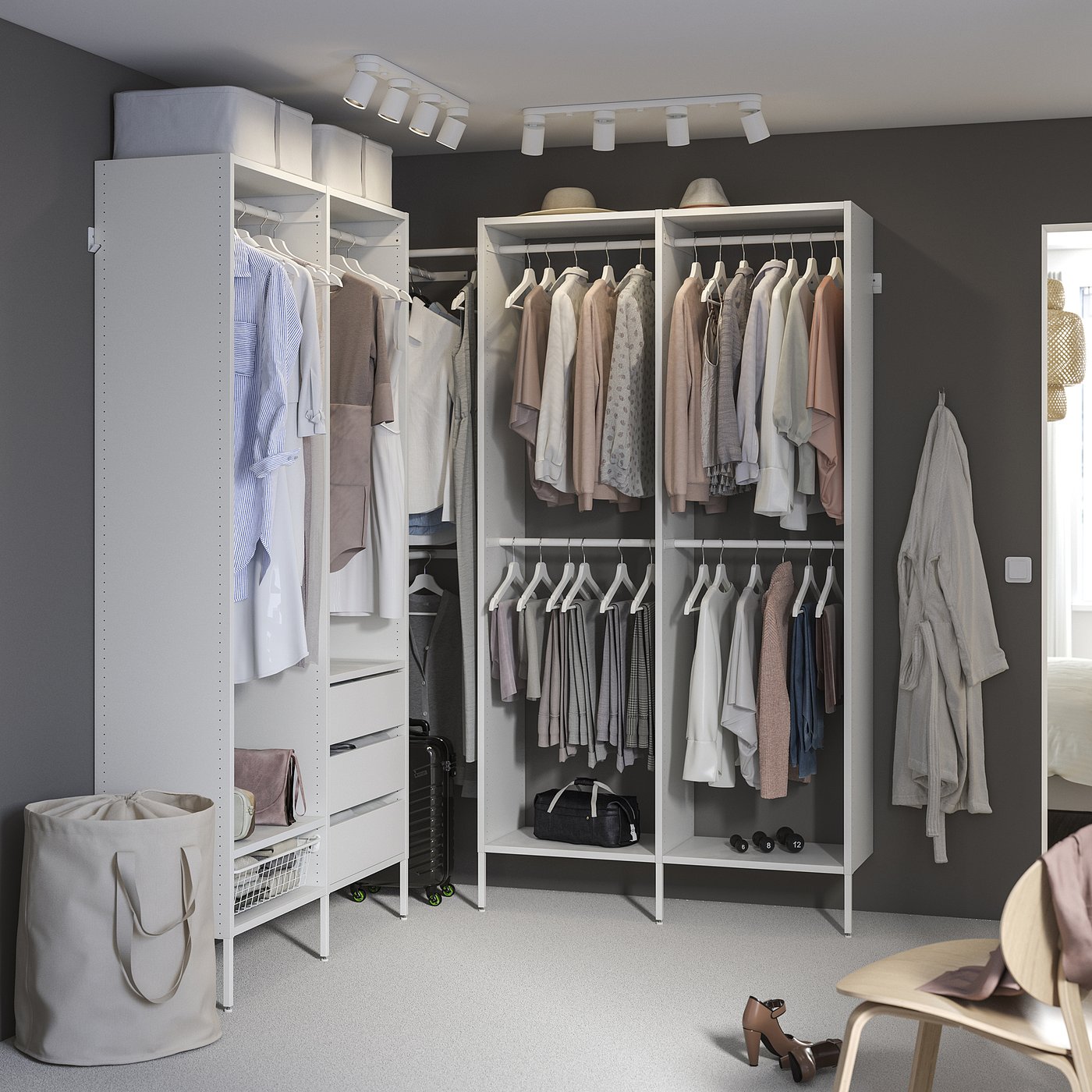 AURDAL wardrobe combination, white, 180-213x40x221 cm (707/8-837