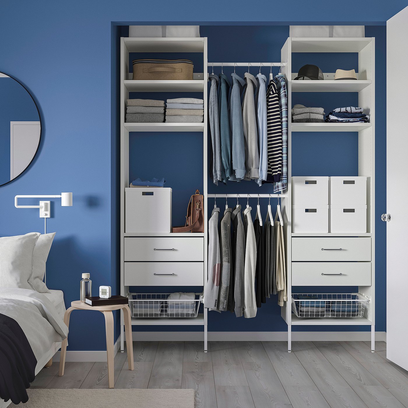 AURDAL wardrobe combination, white, 182-215x40x221 cm (715/8-845