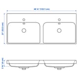 BACKSJÖN Double sink with water trap, white, 48 1/8x21 "