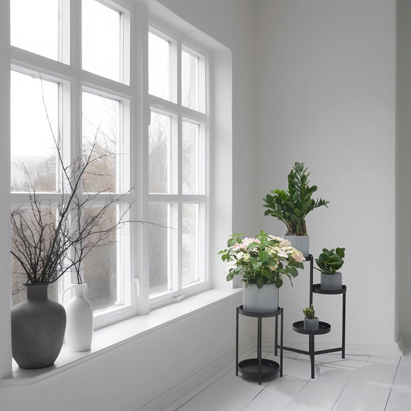 BÄCKDRÅG Plant pot, dotted surface/white gray, 6 "