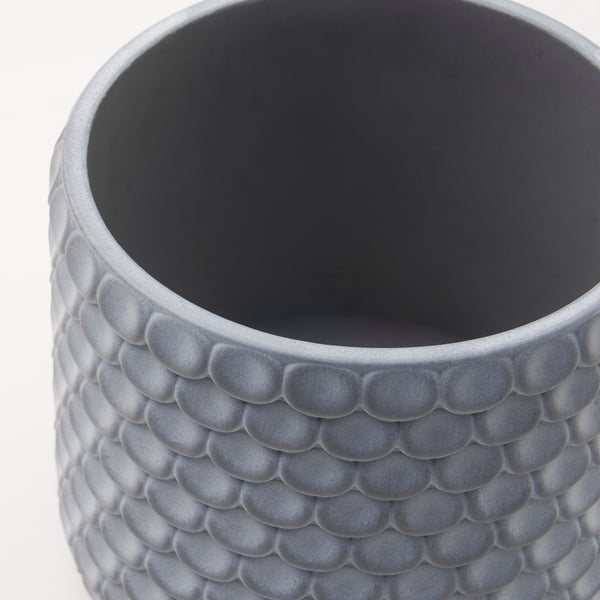 BÄCKDRÅG Plant pot, fish scale patterned/white gray, 3 ½ "