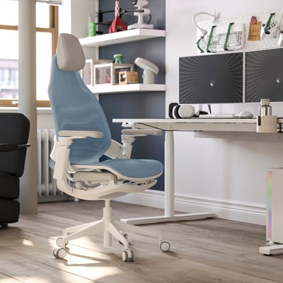 BÄSTBOLL Gaming chair, blue/Mjuk light gray