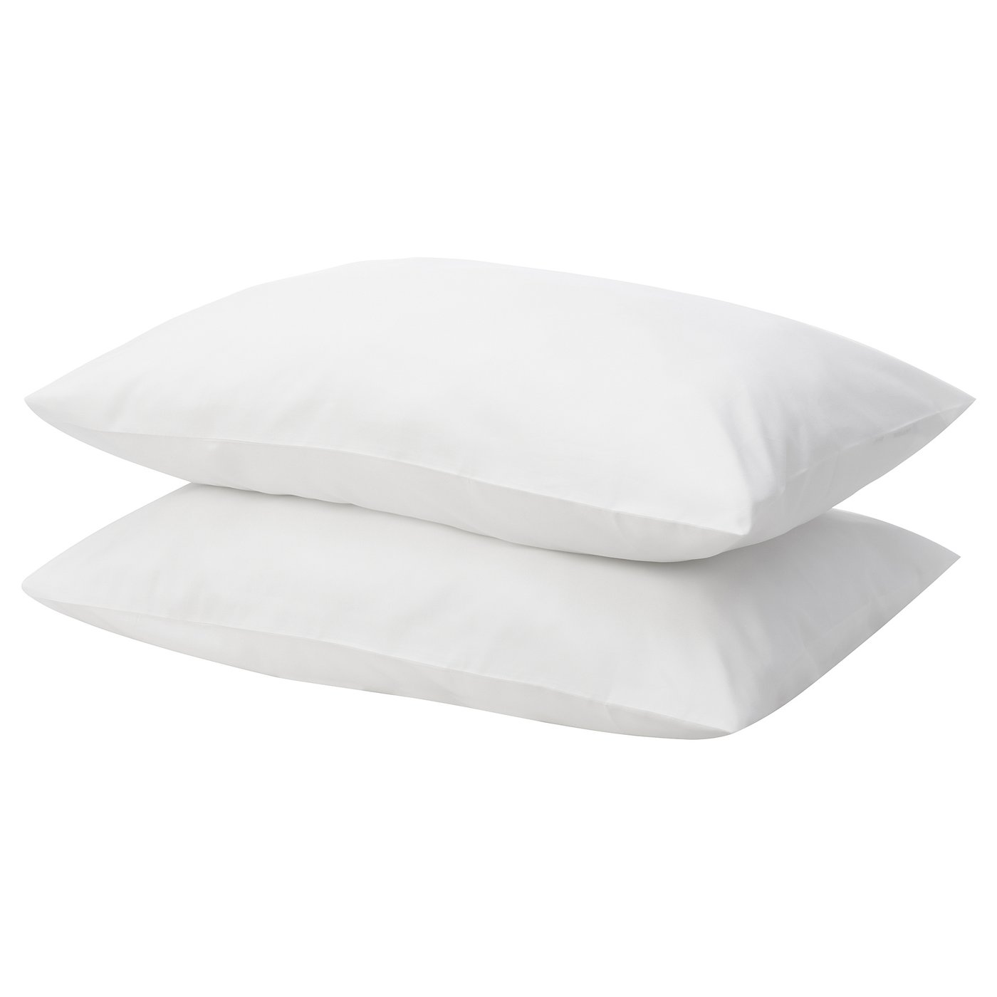Two white rectangular pillowcases stacked, soft fabric, plain design.