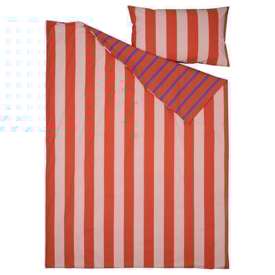 BARNDRÖM Duvet cover and pillowcase, pink red/stripe pattern, Twin