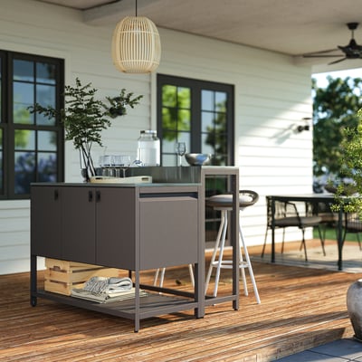 BÅTSKÄR Outdoor kitchen island w bar table, dark gray, 47 1/4x39 3/8 "