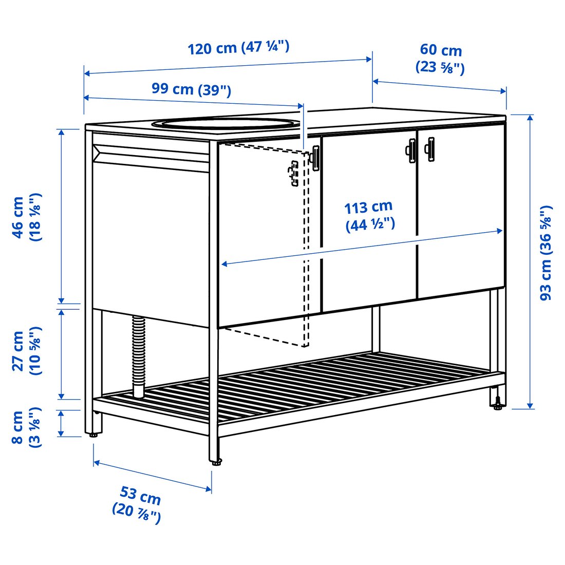 BÅTSKÄR unit for sink, outdoor/dark gray, 120x60 cm (471/4x235/8 ...