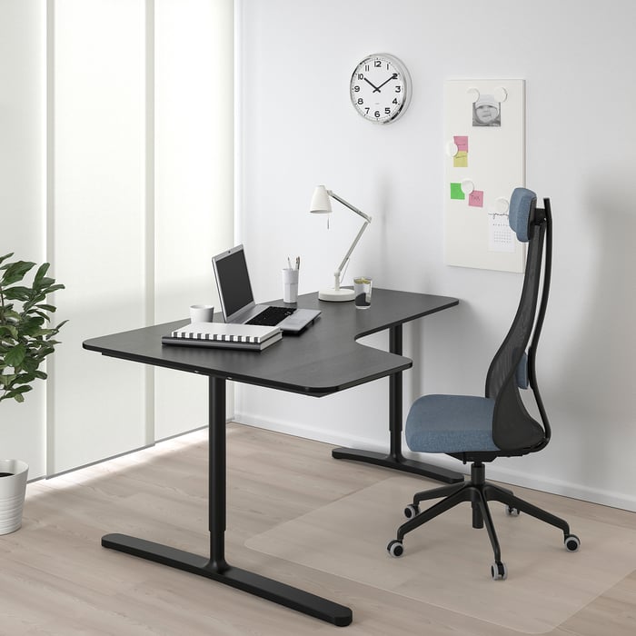 BEKANT corner deskleft, black stained ash veneer/black, 160x110 cm