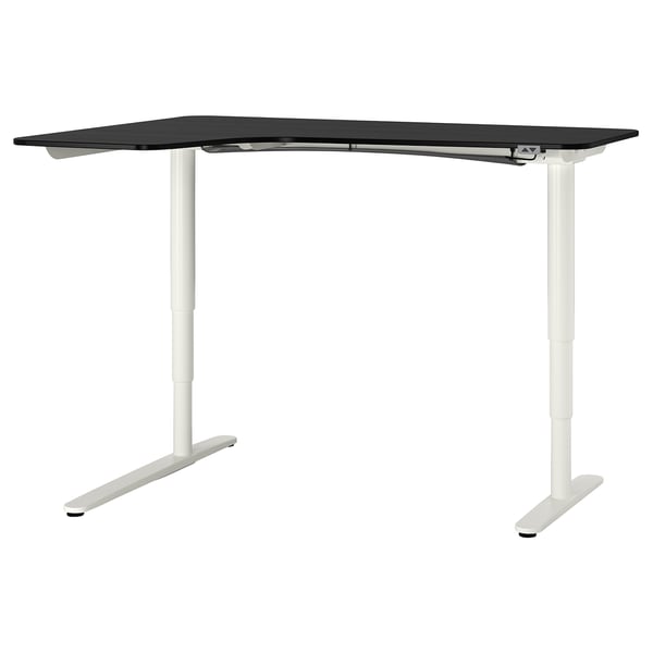 Bekant Corner Desk Left Sit Stand Black Stained Ash Veneer White Ikea