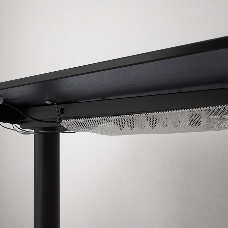 BEKANT corner desk right sit/stand, black stained ash veneer black