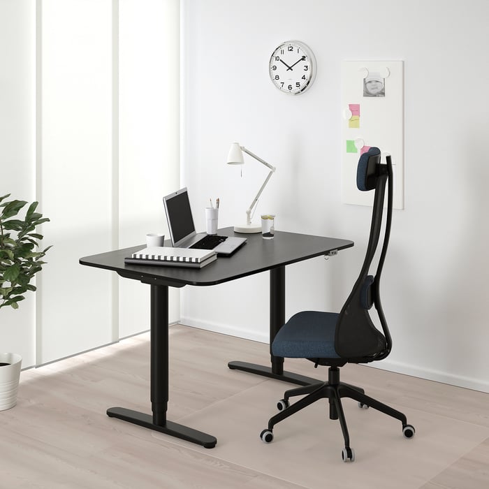 BEKANT desk sit/stand, black stained ash veneer/black, 120x80 cm (471