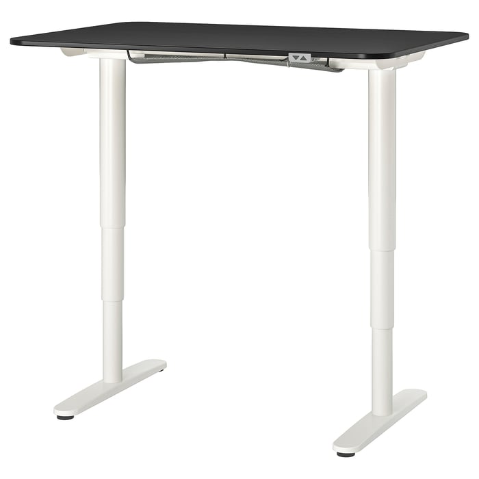 BEKANT desk sit/stand, black stained ash veneer/white, 120x80 cm (471