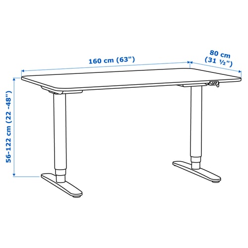 BEKANT desk sit/stand, white/black, 160x80 cm (63x311/2") IKEA CA