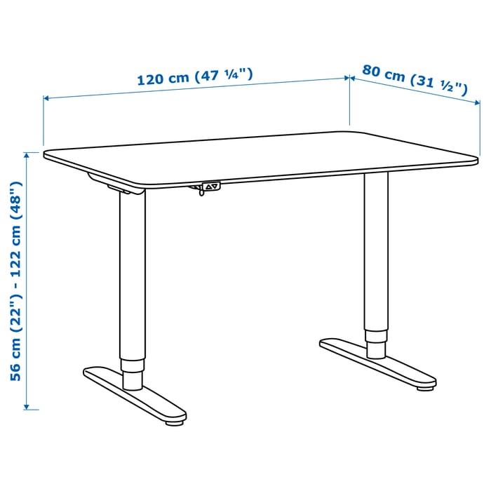 BEKANT desk sit/stand, white/black, 120x80 cm (471/4x311/2") IKEA CA