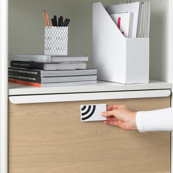 BEKANT storage unit with smart lock, mesh white, 61x101 cm (24x393/4