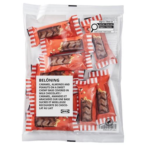 BELÖNING Milk chocolate bar, caramel, salty almonds and peanuts Rainforest Alliance Certified, 8 oz